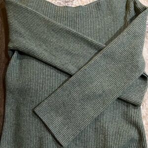 Aritzia Off-the-Shoulder Ribbed Sweater in Olive
